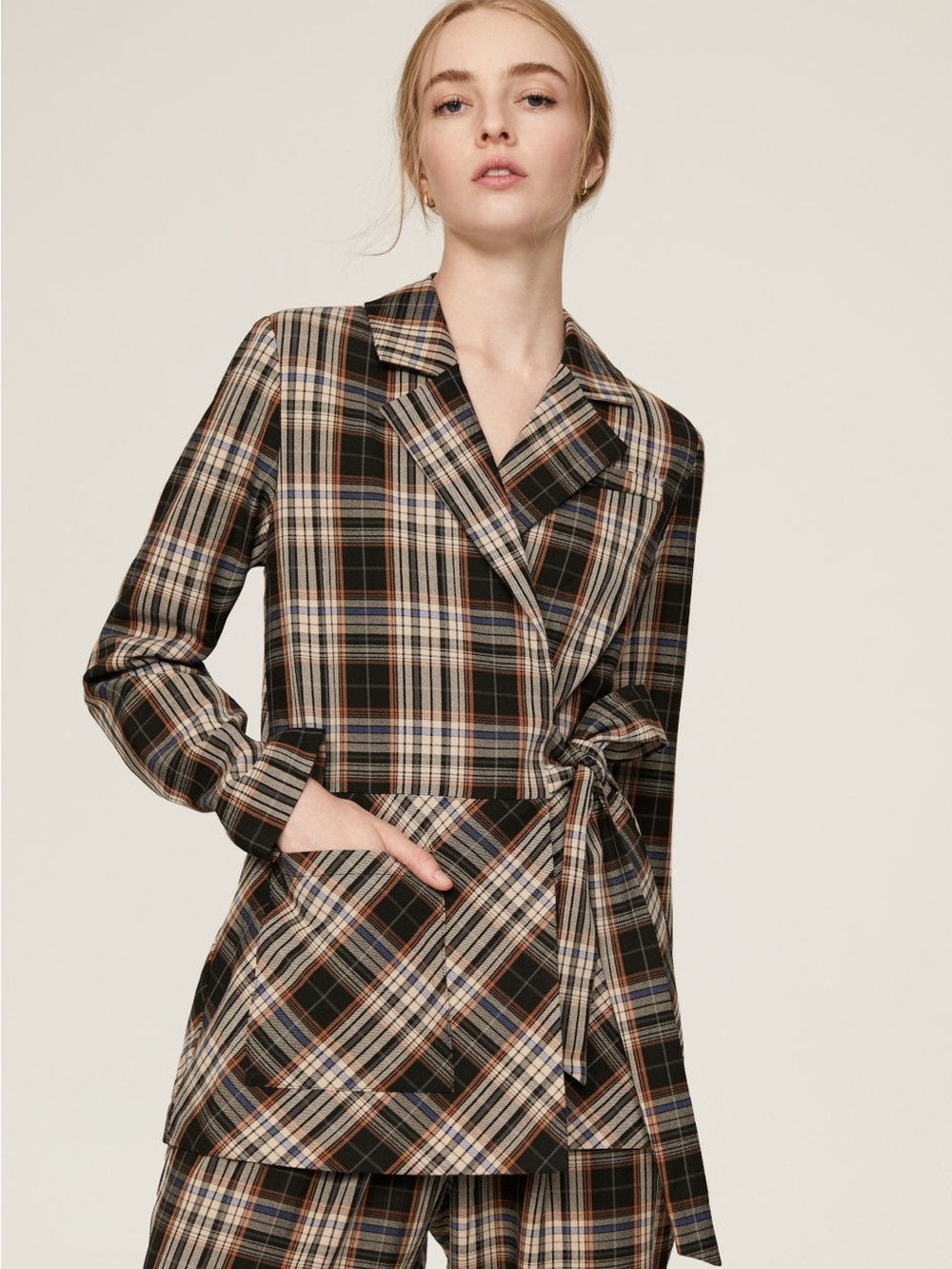 Pamela Love Retro Plaid Tie Waist Blazer Sz M MSRP $350 RTR